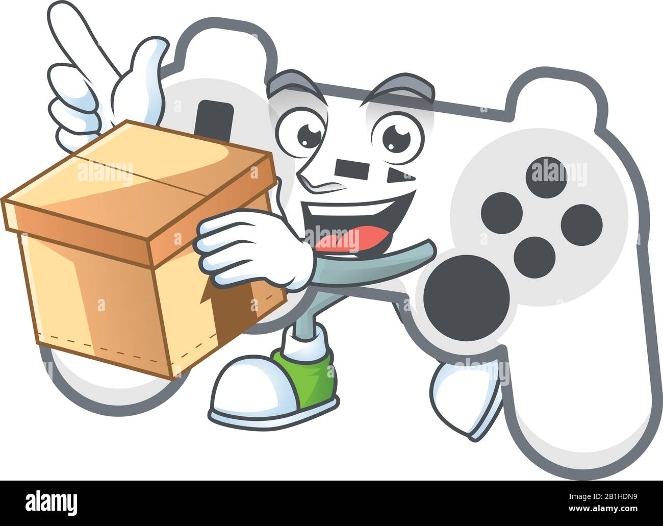 Un charmant motif mascotte blanc avec joystick et boîte Illustration de Vecteur