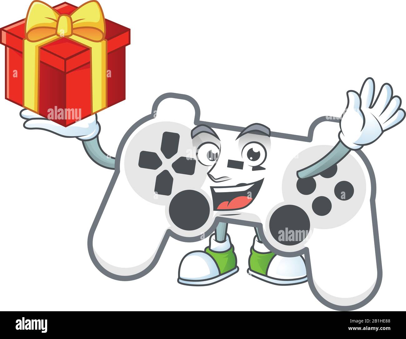 personnage de dessin animé du joystick blanc avec une boîte de cadeau Illustration de Vecteur