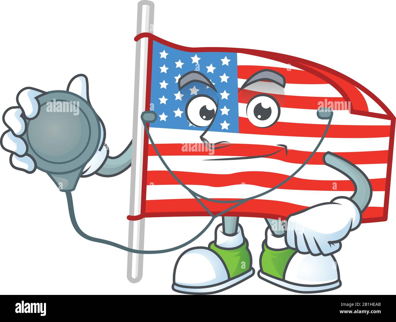 Drapeau des États-Unis avec icône de mascotte de poteau comme costume de travail Doctor avec des outils Illustration de Vecteur