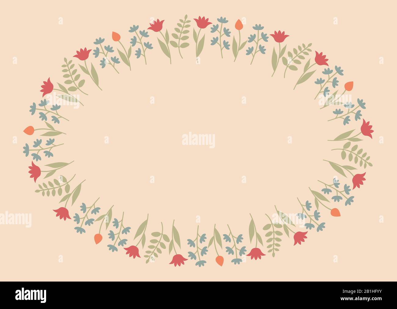 Modèle décoratif avec ornement floral ovale. Cadre floral circulaire avec fleurs sauvages et tulipes. Illustration vectorielle EPS10 Illustration de Vecteur