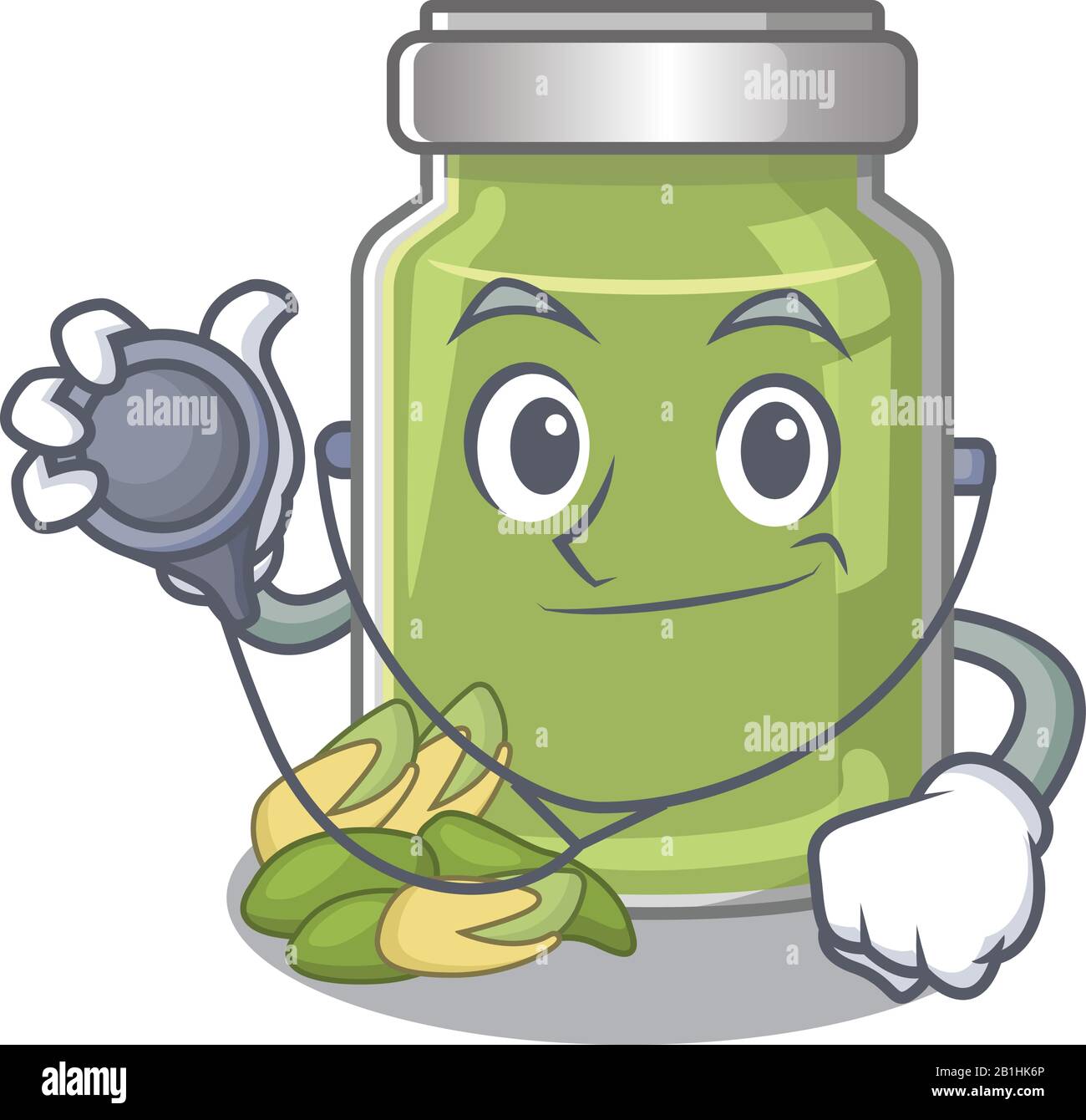 Une image mascotte de la bande dessinée de beurre de pistache comme un docteur avec des outils Illustration de Vecteur