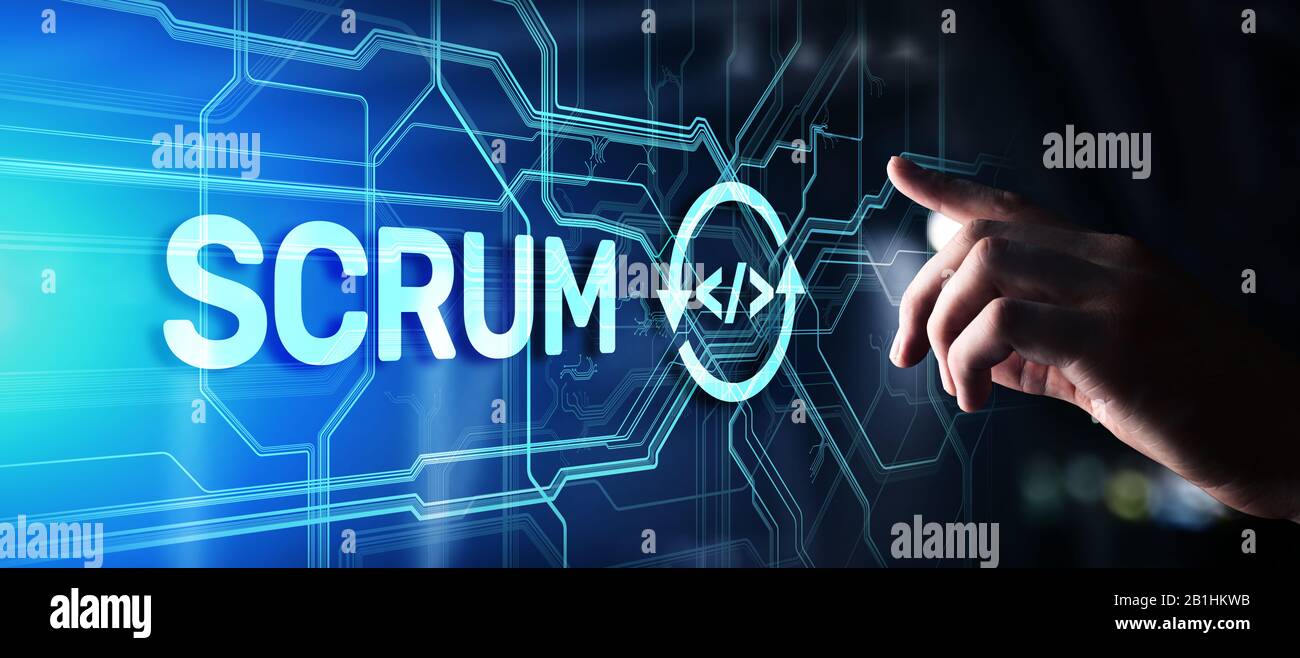 Scrum, méthodologie de développement Agile, concept de technologie de programmation et de conception d'applications sur écran virtuel Banque D'Images
