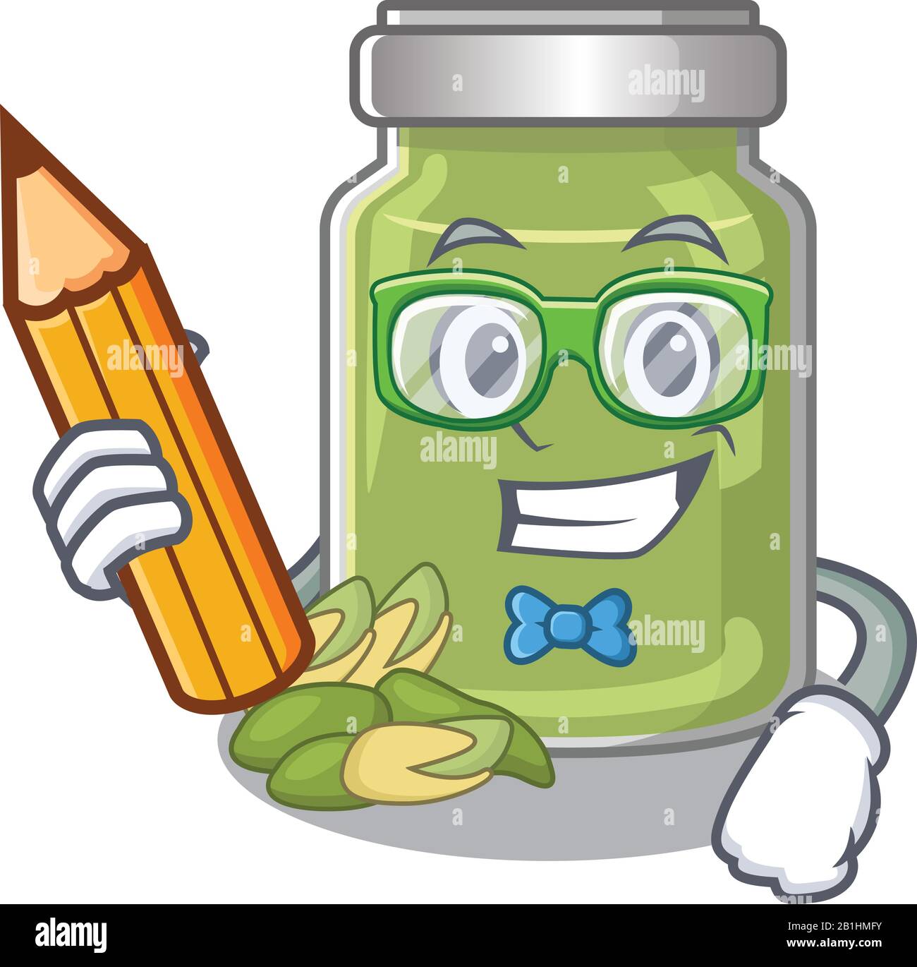 Un élégant personnage de beurre de pistache d'étudiant tenant le crayon Illustration de Vecteur