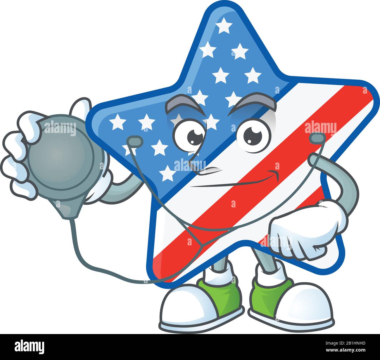 Motif icône en forme de mascotte en étoile aux États-Unis comme costume de travail Doctor avec outils Illustration de Vecteur
