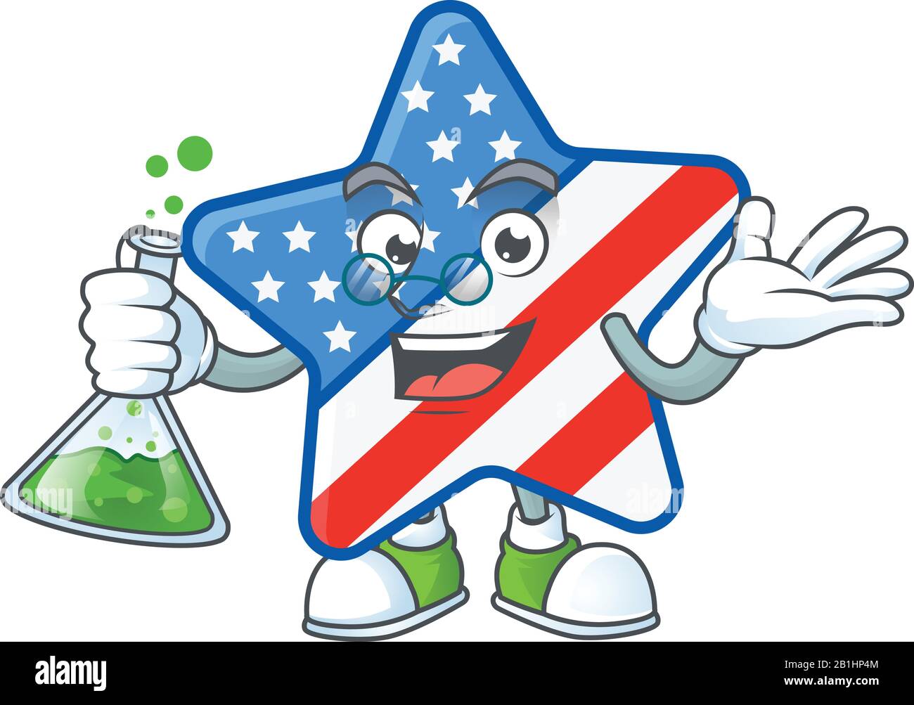 Un génie Professeur USA Star caricature personnage avec tube en verre Illustration de Vecteur