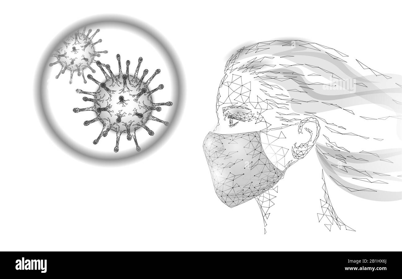 Masque visage femme. Prévention des infections pneumonie soins de santé. Bannière blanche humaine poly basse en relief. Porter un masque médical chirurgical contre l'épidémie de virus Illustration de Vecteur