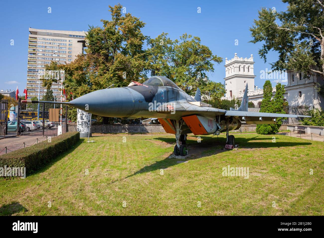 Le chasseur à réaction soviétique Mikoyan MIG-29 (modèle artisanal MiG29G figher A, 1988) au Musée polonais de l'armée à Varsovie, Pologne Banque D'Images