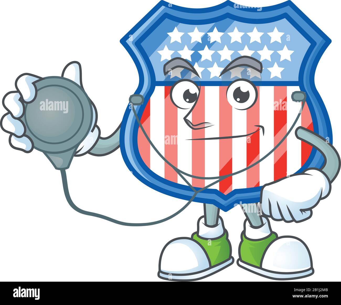 Badges Shield USA motif icône mascotte comme costume de travail Doctor avec des outils Illustration de Vecteur