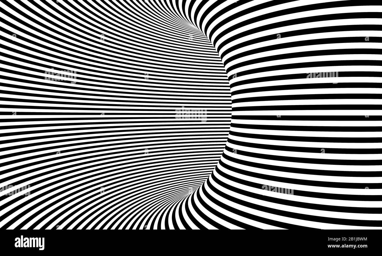 le tunnel en 3 dimensions rend les rayures noir et blanc qui créent un effet de profondeur optique. personne n'est autour. Banque D'Images