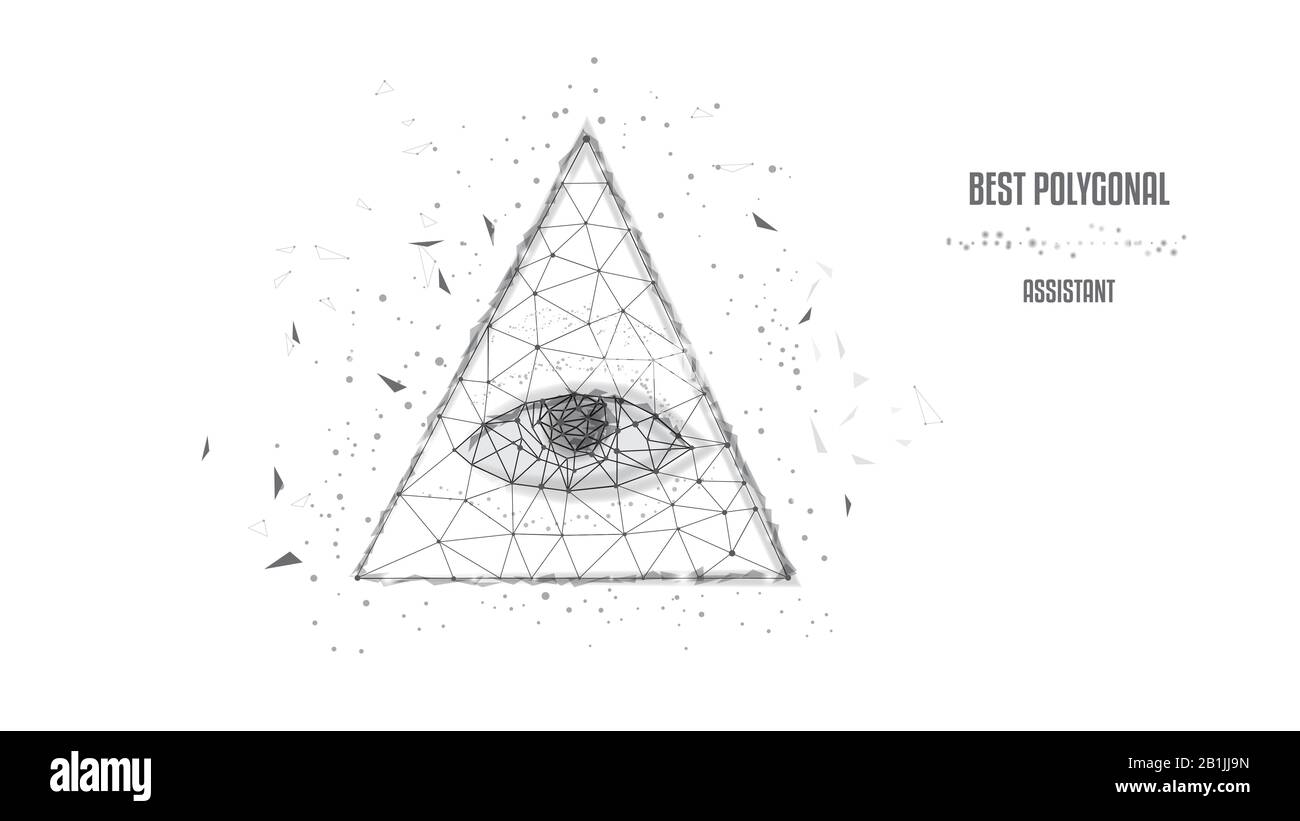 Œil polygonal dans la pyramide d'une facture d'un dollar. Dollar USA, pyramide, oeil de Providence. Macro. Illustration en noir et blanc. Poly faible Concept de Illustration de Vecteur