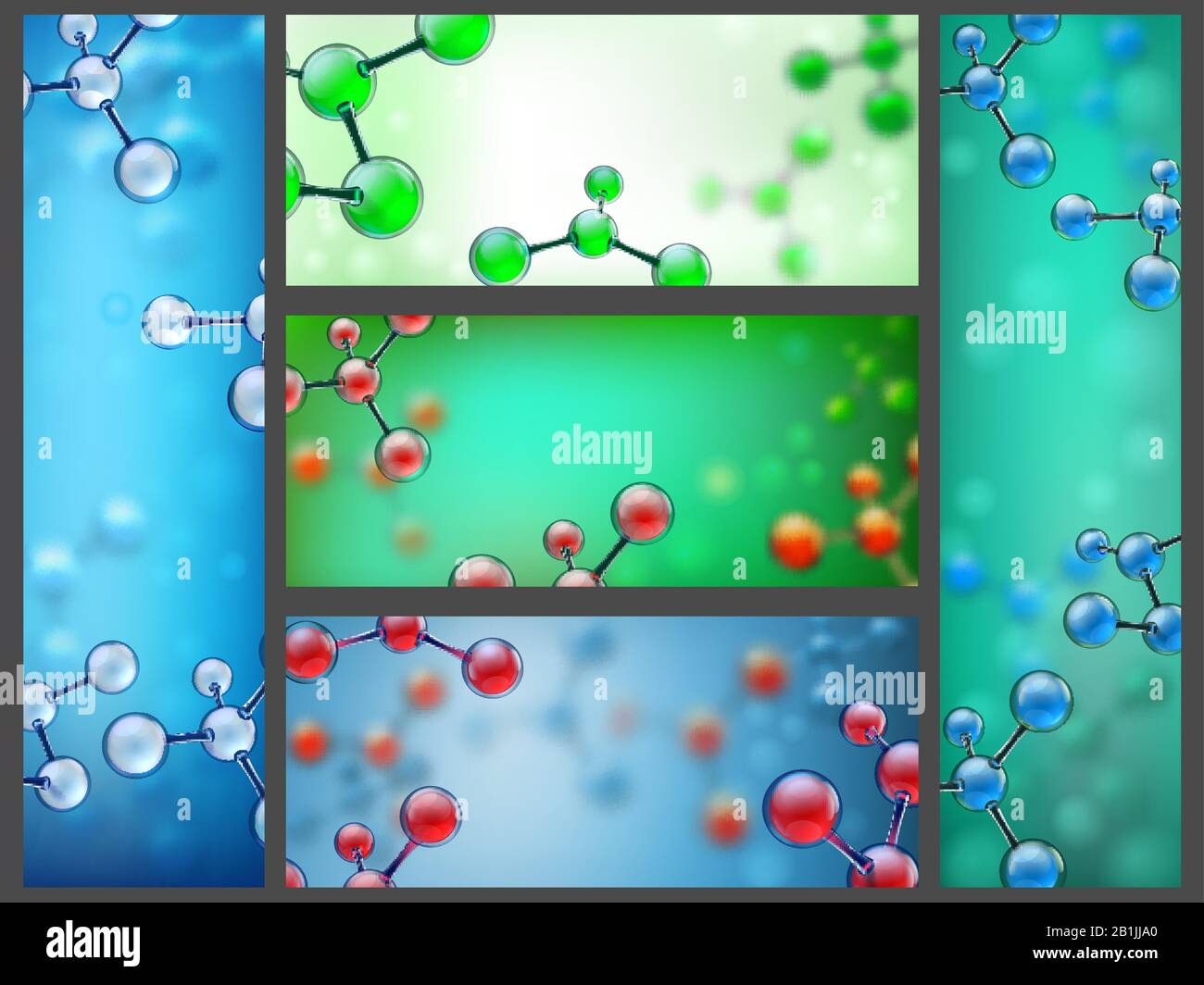 Bannières de molécules abstraites. Ensemble d'illustrations vectorielles de bannière pour la recherche sur les cellules scientifiques, les molécules de chimie et la structure moléculaire Illustration de Vecteur