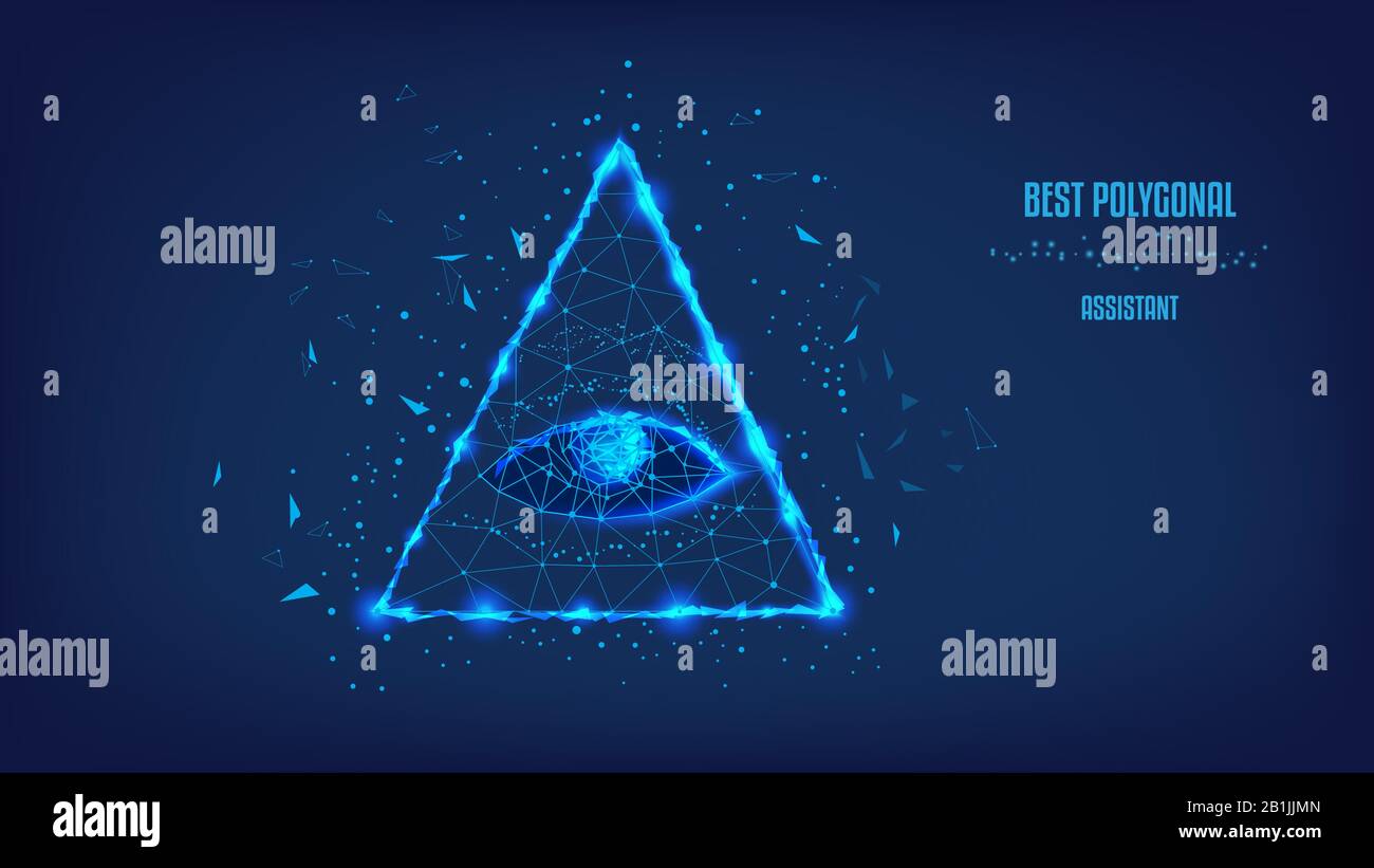 Œil polygonal dans la pyramide d'une facture d'un dollar. Dollar USA, pyramide, oeil de Providence. Macro. Arrière-plan du beau ciel bleu foncé de nuit. Po. Faible Illustration de Vecteur