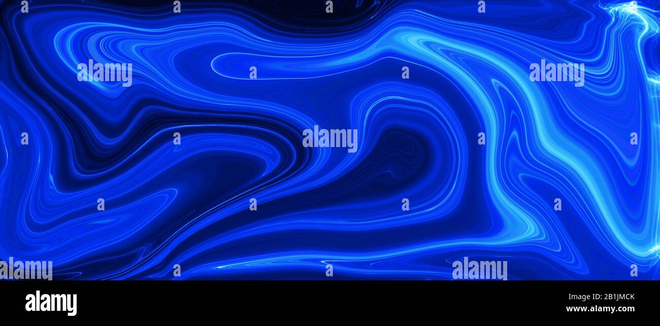 peinture à l'huile de couleur liquide bleu noir et blanc. arrière-plan abstrait et texture. bannière d'illustration. écran large extrême. Banque D'Images