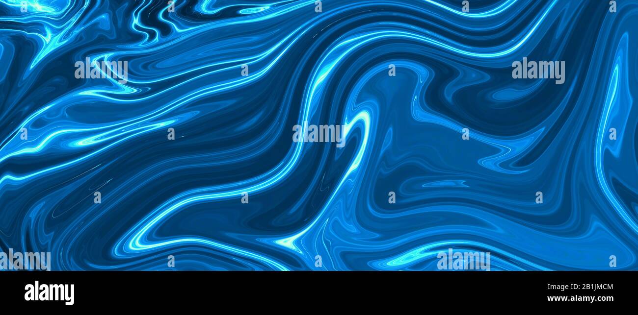 peinture à l'huile de couleur liquide bleu noir et blanc. arrière-plan abstrait et texture. bannière d'illustration. écran large extrême. Banque D'Images