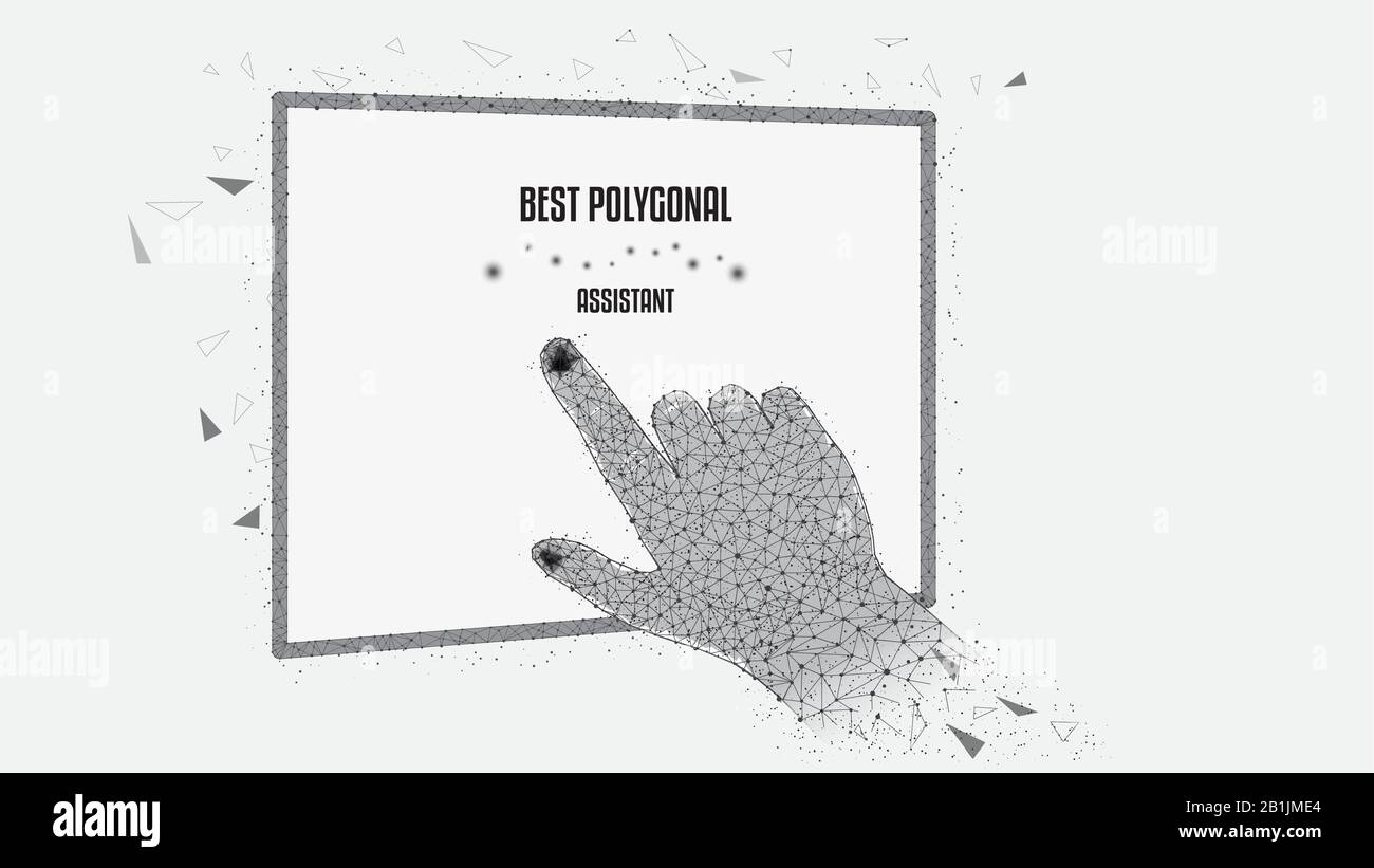 Touchez l'abrégé en comprimé. Illustration vecteur polygonale de part l'homme et de triangles et de points. Le noir et blanc. Conception pour divers succès Illustration de Vecteur