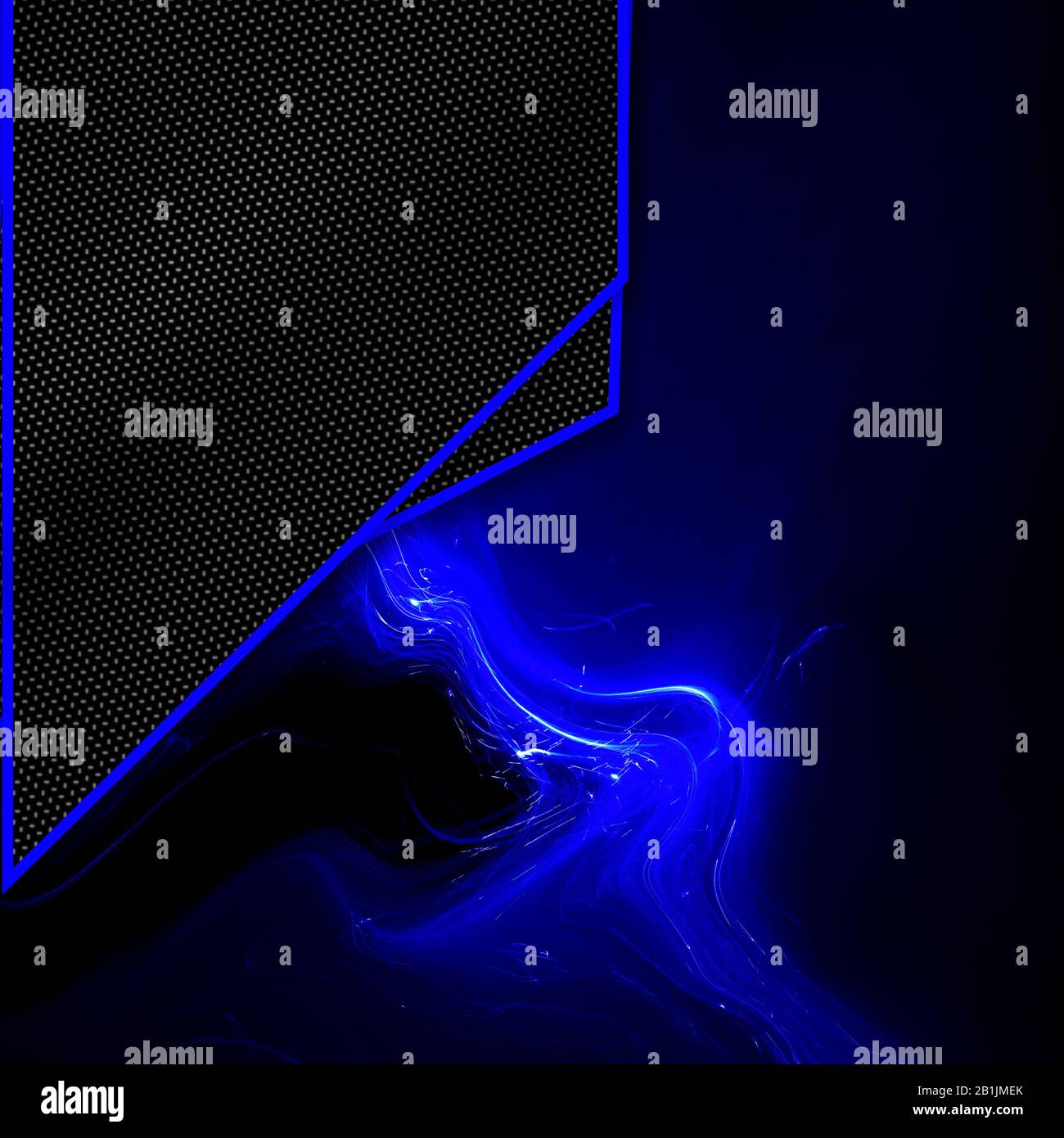 fibre de carbone bleue et noire sur couleur de métal liquide bleu. fond et texture drôles. illustration tridimensionnelle. rapport de bannière carrée. Banque D'Images
