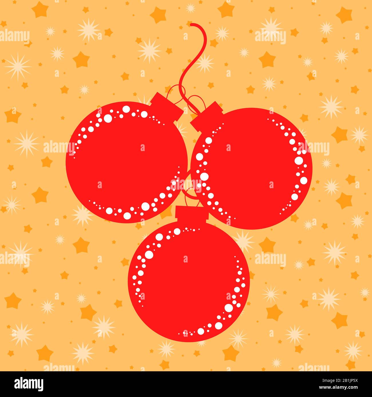 Ensemble de silhouettes plates isolées de Noël rouge décorations boules sur fond orange avec étoiles Illustration de Vecteur