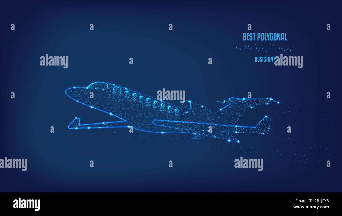 Depuis des avions, des triangles et des points. Concept de voyage, ou le tourisme. Fond de ciel bleu foncé magnifique. Low poly. Illustration de Vecteur