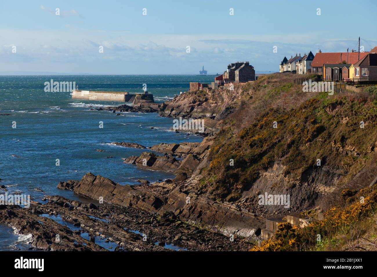 En direction de St Monans depuis le sentier côtier de Fife en direction d'Anstruther Fife, en Écosse. Banque D'Images