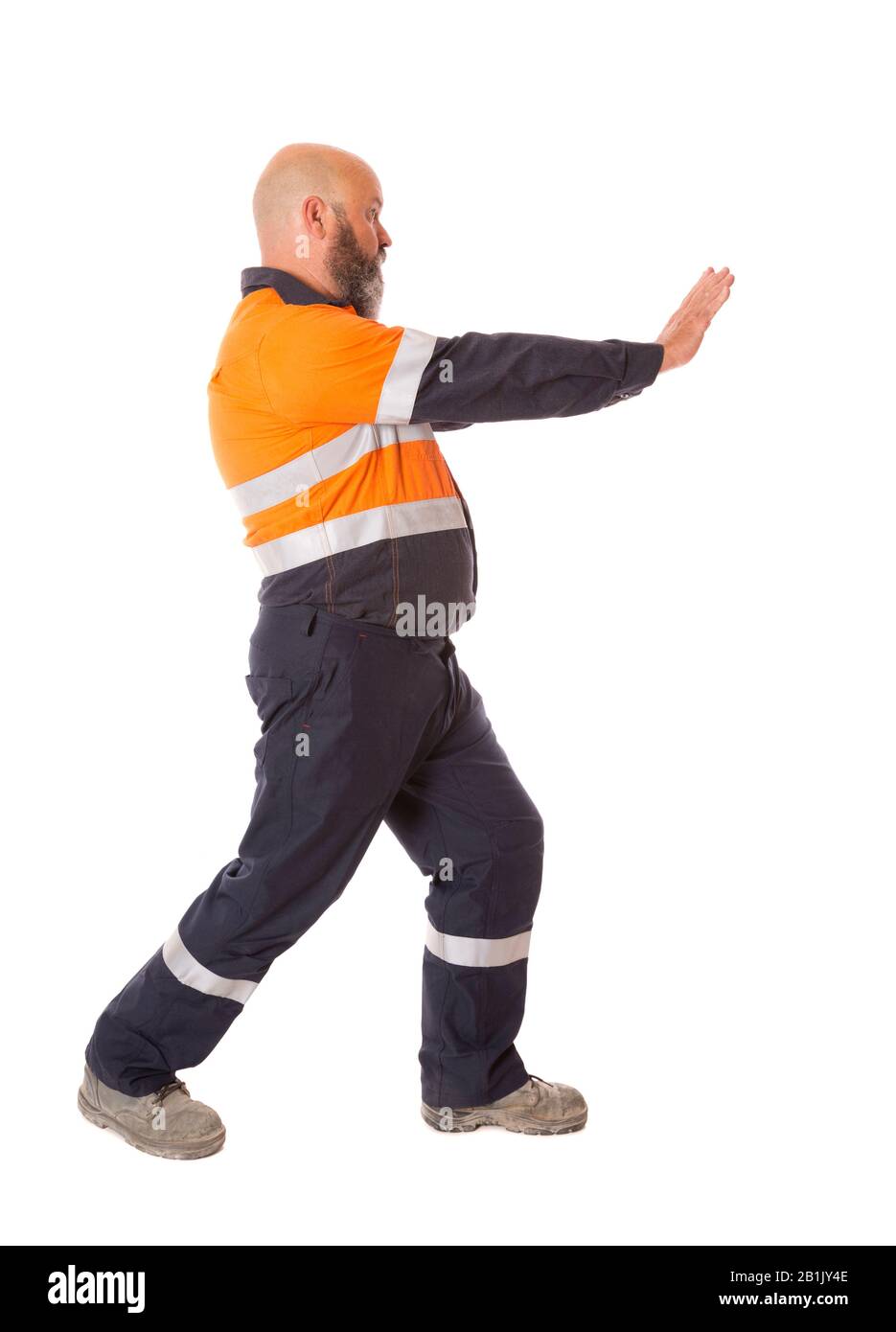 Exercices d'étirement avant démarrage pour réduire les blessures sur le lieu de travail. Série sur fond blanc. Banque D'Images