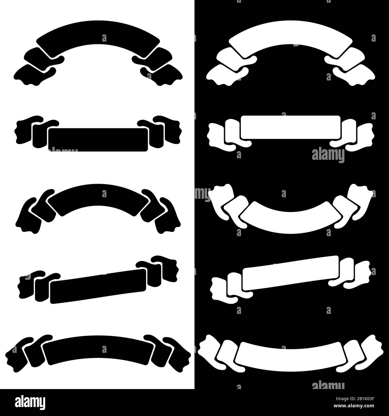 Placez les bannières en ruban plat isolées blanches et noires Illustration de Vecteur