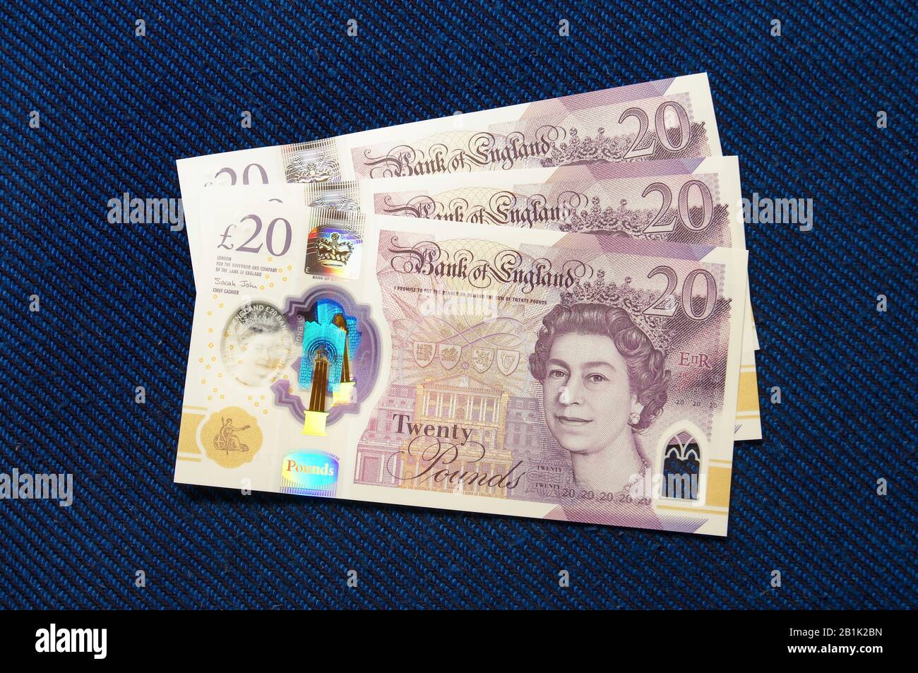 Billet polymère £20 avec numéros de série séquentiels Banque D'Images