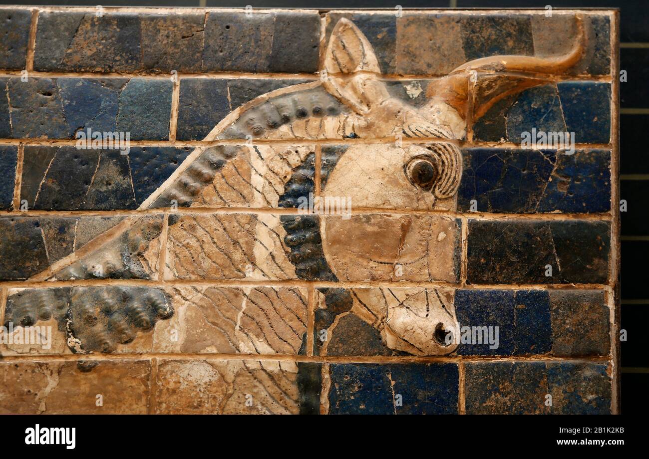 Aurochs (taureaux). Ishtar gate. Babylone. Neo-Babylone. 604-562 C.-B. Brique Vernie. Irak. Musée Archéoligique D'Istanbul. Turquie. Banque D'Images