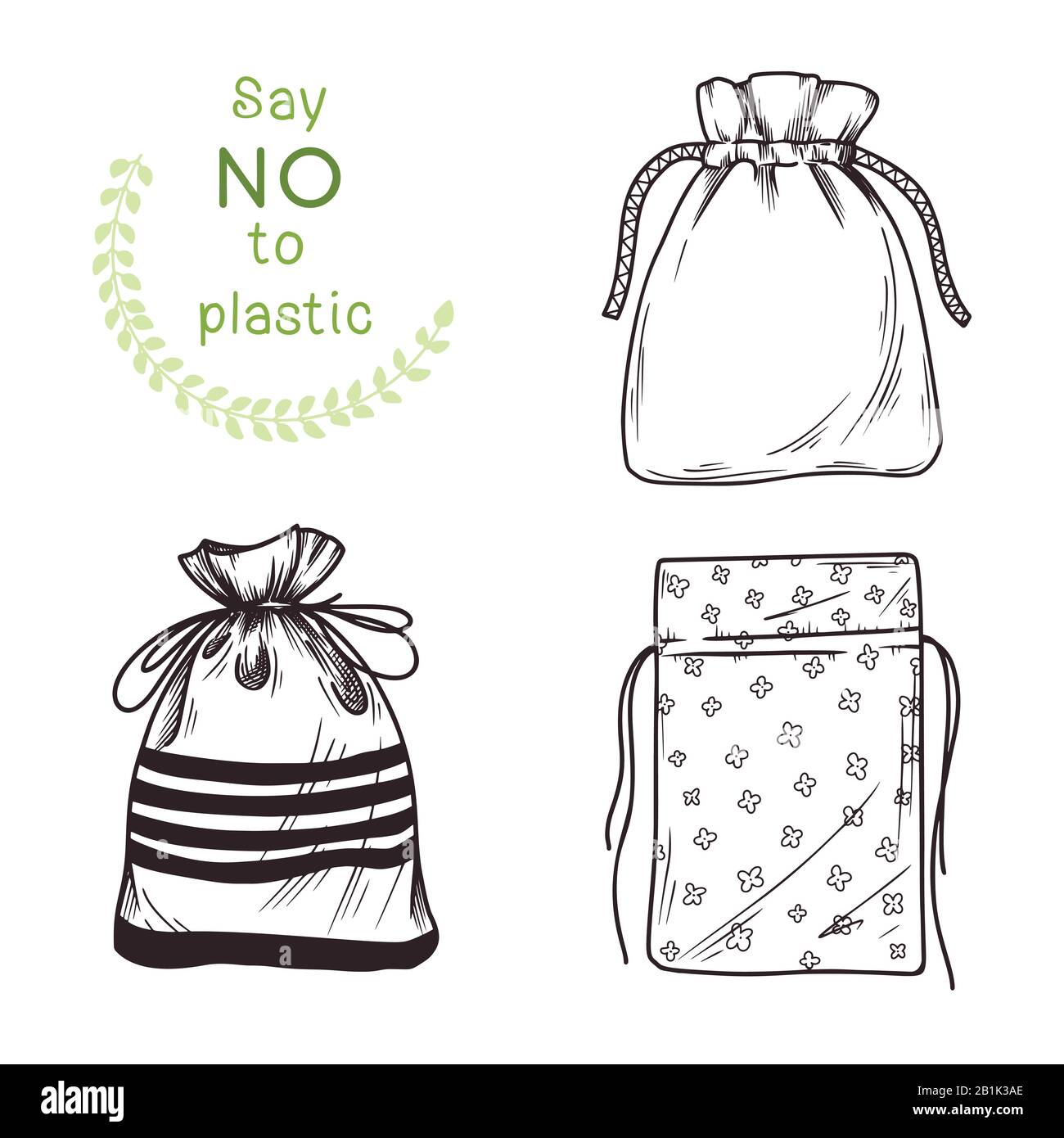 Ensemble de draps différents sacs, paquets. Zéro déchets. Vector illustration Illustration de Vecteur