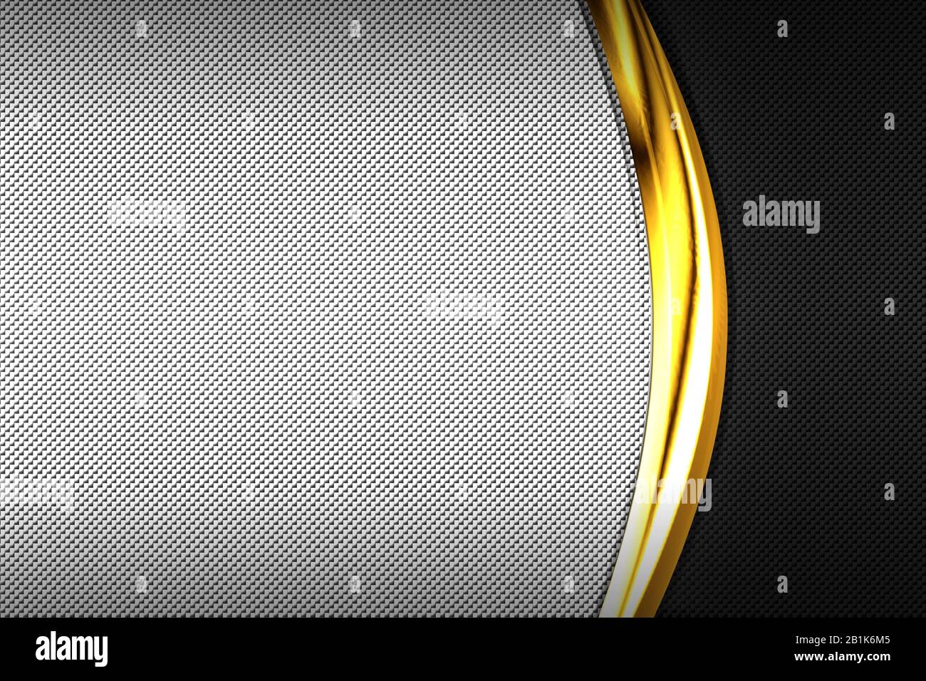 fibre de carbone noir et blanc et cadre chrome à courbe d'or. fond et texture du métal. conception du matériau. illustration tridimensionnelle. Banque D'Images