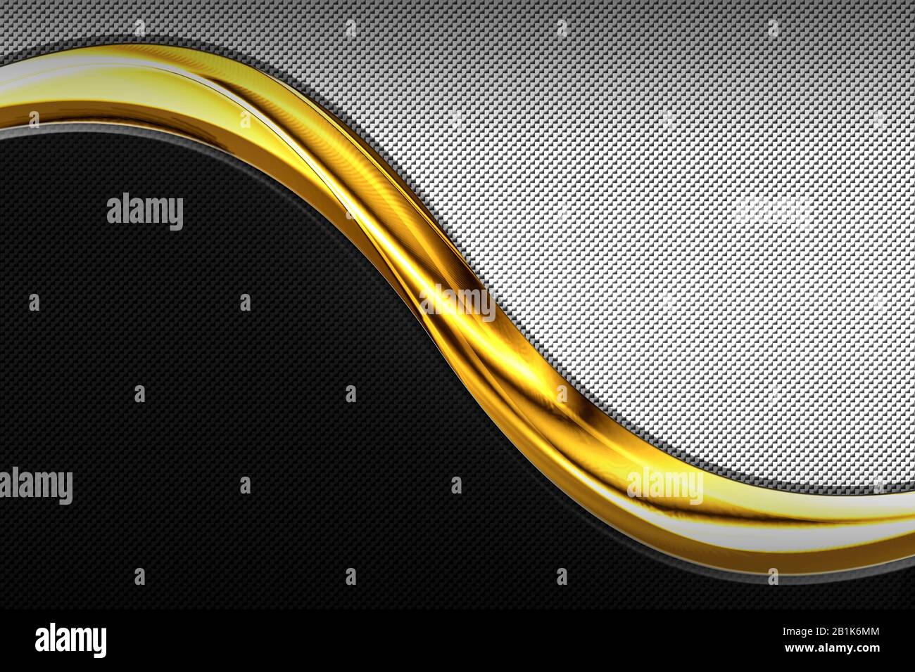 fibre de carbone noir et blanc et cadre chrome à courbe d'or. fond et texture du métal. conception du matériau. illustration tridimensionnelle. Banque D'Images