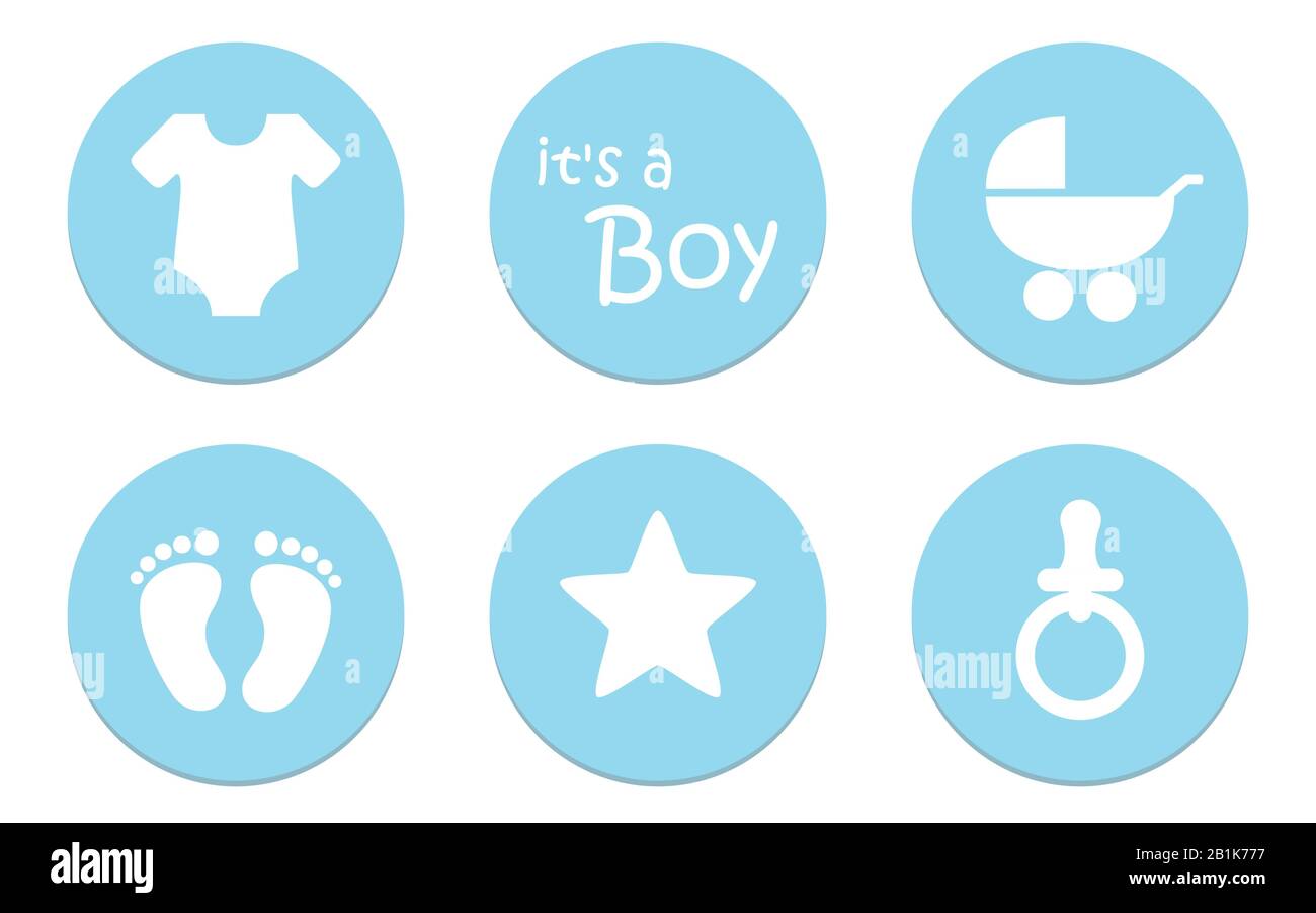 Son symbole bébé garçon icône body pieds étoile sucette et poussette illustration vectorielle EPS10 Illustration de Vecteur