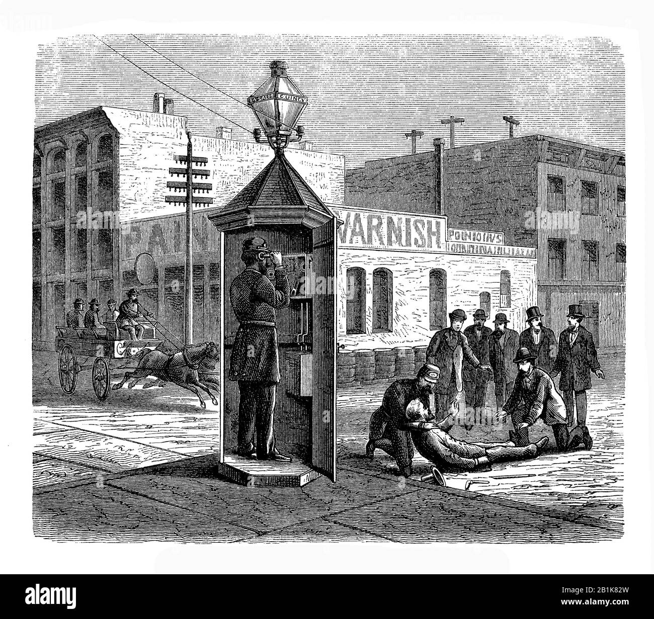 Coffret de police à Chicago XIXe siècle, kiosque téléphonique public pour l'utilisation des membres de la police ou du public pour contacter la police Banque D'Images
