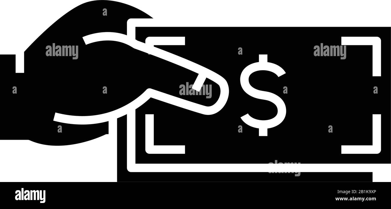 Icône noire de pot-de-vin, illustration conceptuelle, symbole plat vectoriel, signe glyphe. Illustration de Vecteur