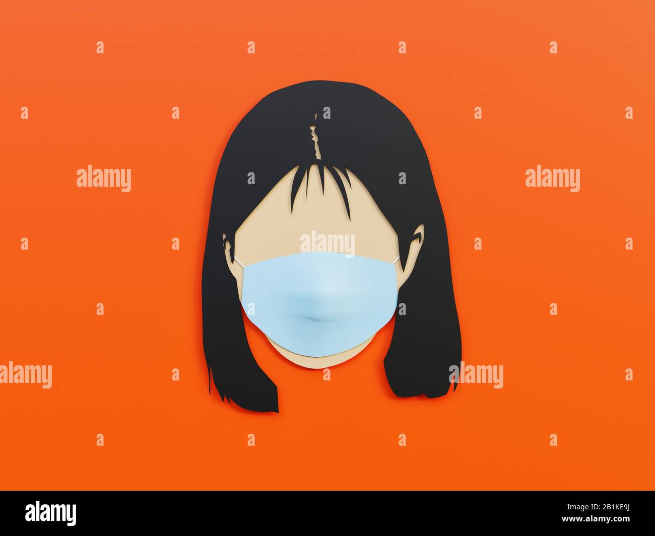 Femme portant un masque médical comme protection dans l'arrière-plan Lava Orange avec un concept minimaliste - 3D Rendering concept Banque D'Images
