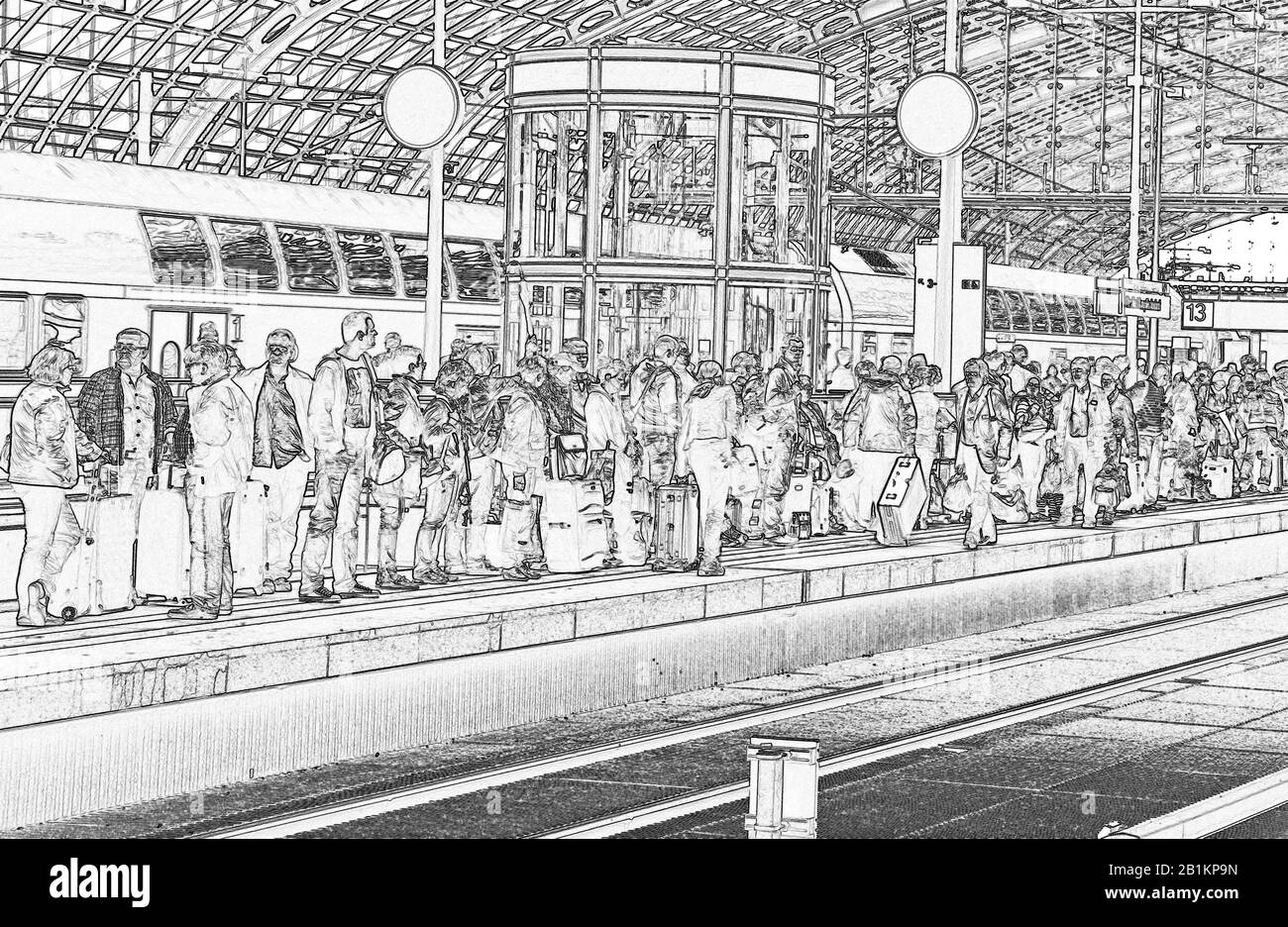 Voyageurs en train à Berlin Hauptbanhof, Allemagne Banque D'Images