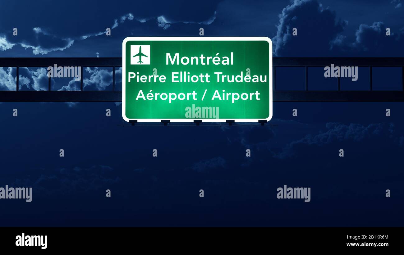 Panneau De Route De L'Autoroute De L'Aéroport De Montréal Canada À La Nuit 3 Illustration Banque D'Images