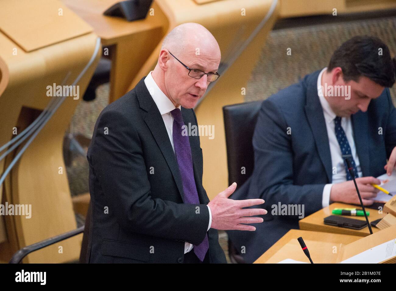 Édimbourg, Royaume-Uni. 26 février 2020. Photo : John Swinney MSP - Premier ministre et secrétaire du Cabinet pour l'éducation du Parti national écossais (SNP). Éducation et compétences questions générales posées à John Swinney, qui défend les dossiers des gouvernements écossais sur l'éducation. Crédit : Colin Fisher/Alay Live News Banque D'Images