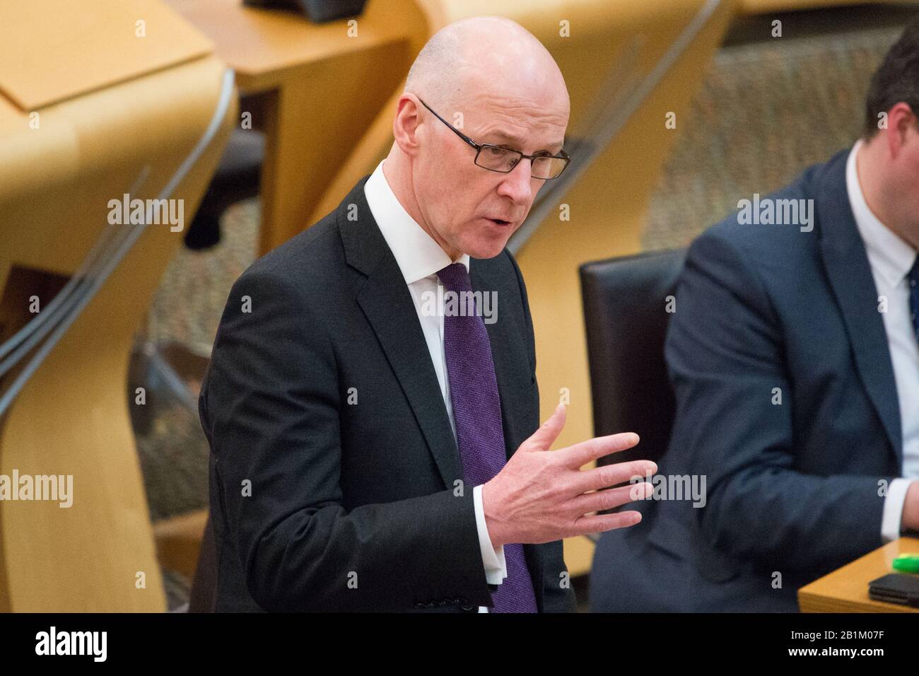 Édimbourg, Royaume-Uni. 26 février 2020. Photo : John Swinney MSP - Premier ministre et secrétaire du Cabinet pour l'éducation du Parti national écossais (SNP). Éducation et compétences questions générales posées à John Swinney, qui défend les dossiers des gouvernements écossais sur l'éducation. Crédit : Colin Fisher/Alay Live News Banque D'Images