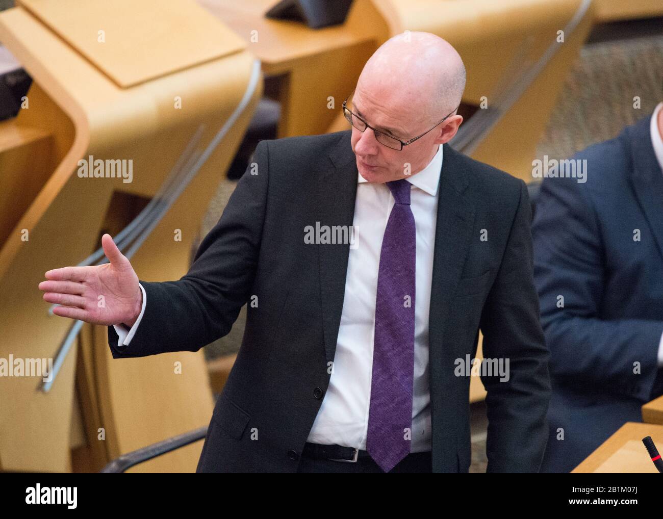 Édimbourg, Royaume-Uni. 26 février 2020. Photo : John Swinney MSP - Premier ministre et secrétaire du Cabinet pour l'éducation du Parti national écossais (SNP). Éducation et compétences questions générales posées à John Swinney, qui défend les dossiers des gouvernements écossais sur l'éducation. Crédit : Colin Fisher/Alay Live News Banque D'Images