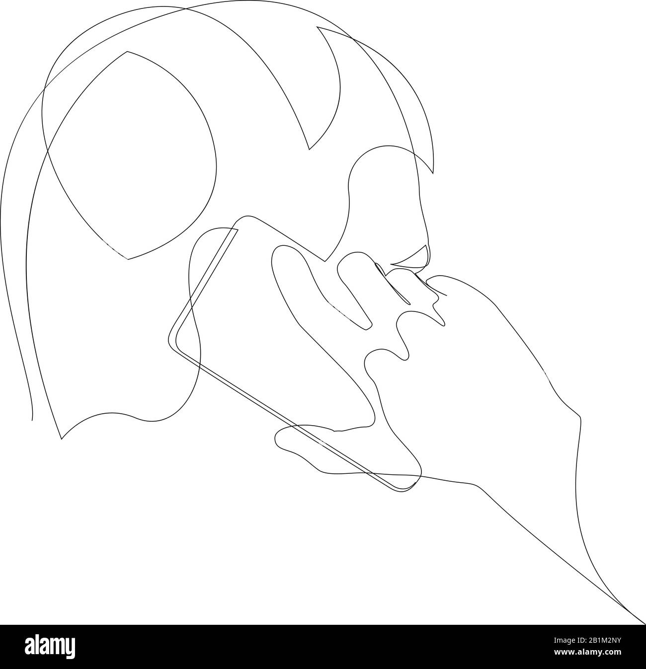 Le jeune homme parle sur un téléphone mobile en traçant une ligne continue. Illustration vectorielle. Illustration de Vecteur