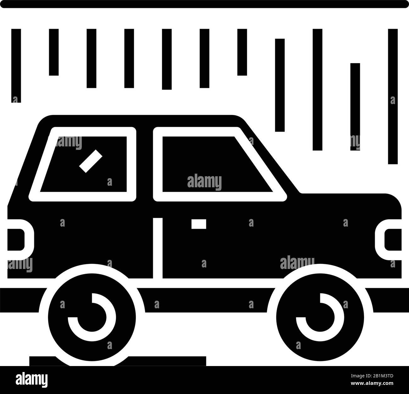 Icône noire de lavage de voiture, illustration conceptuelle, symbole vectoriel plat, signe glyphe. Illustration de Vecteur