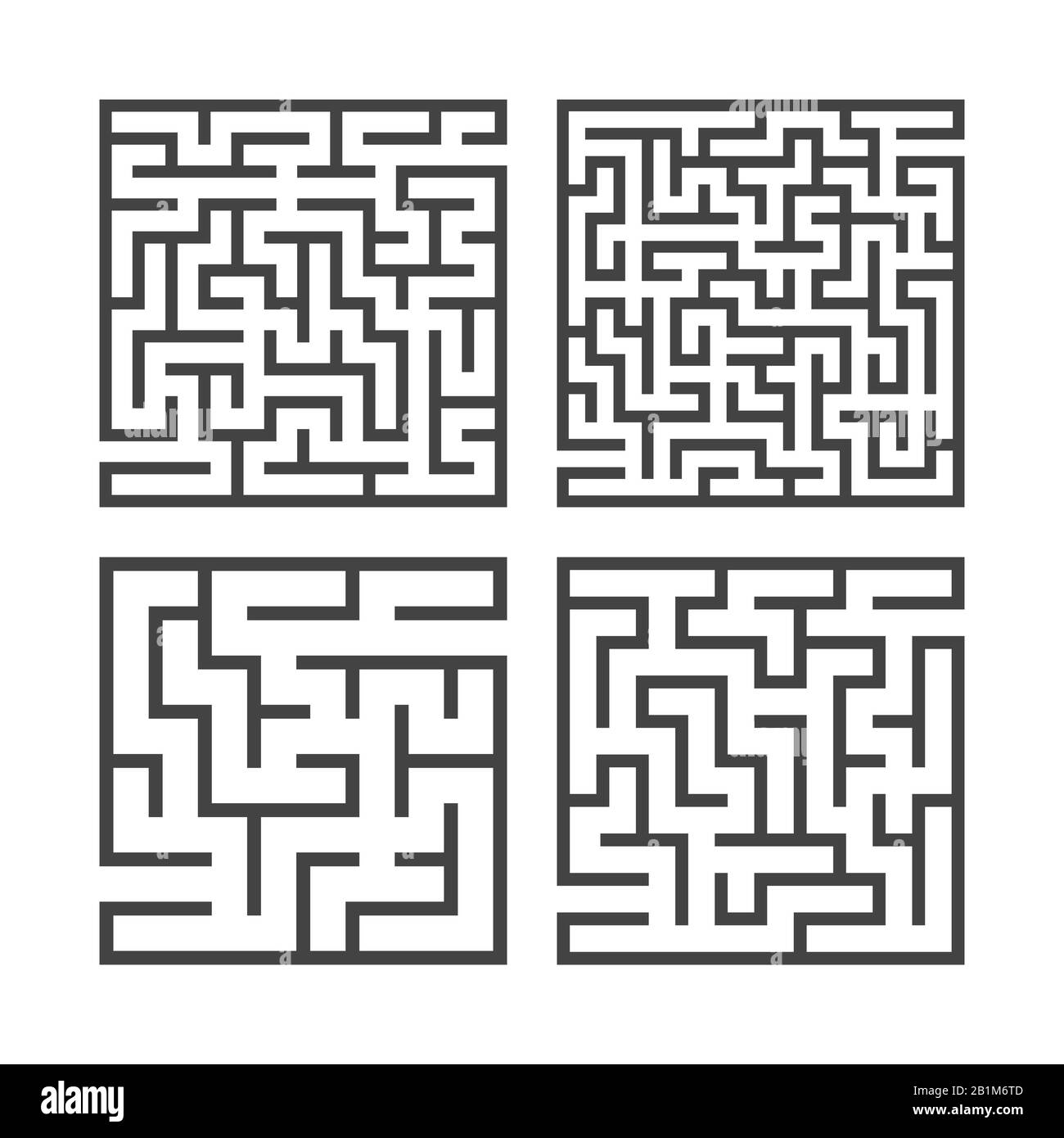 Un ensemble de mazes carrés de divers niveaux de difficulté. Jeux pour enfants. Puzzle pour enfants. Une entrée, une sortie. Tambour de conuntambour de labyrinthe. Vecteur plat i Illustration de Vecteur