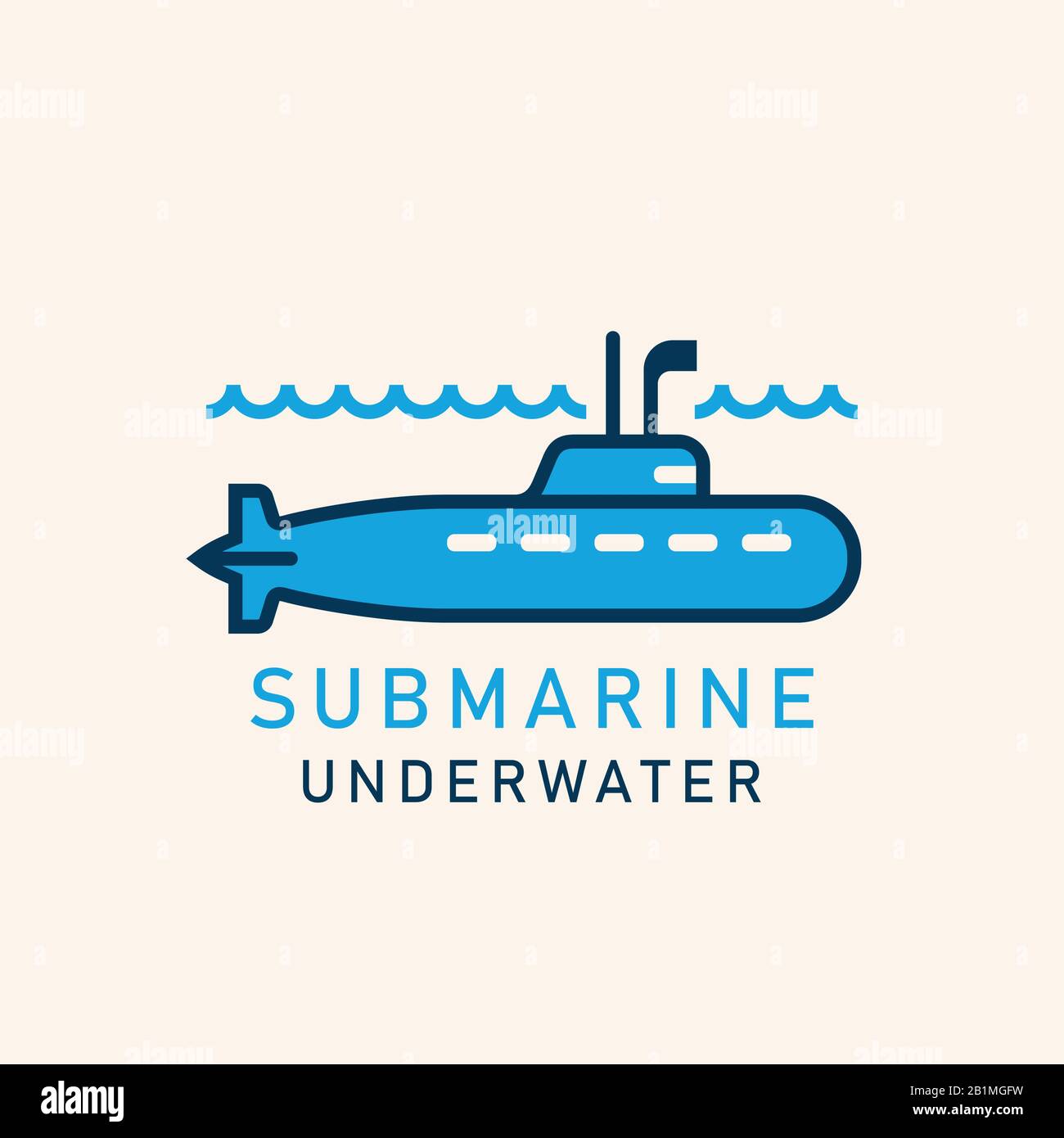Illustration plate d'un sous-marin avec un périscope Illustration de Vecteur