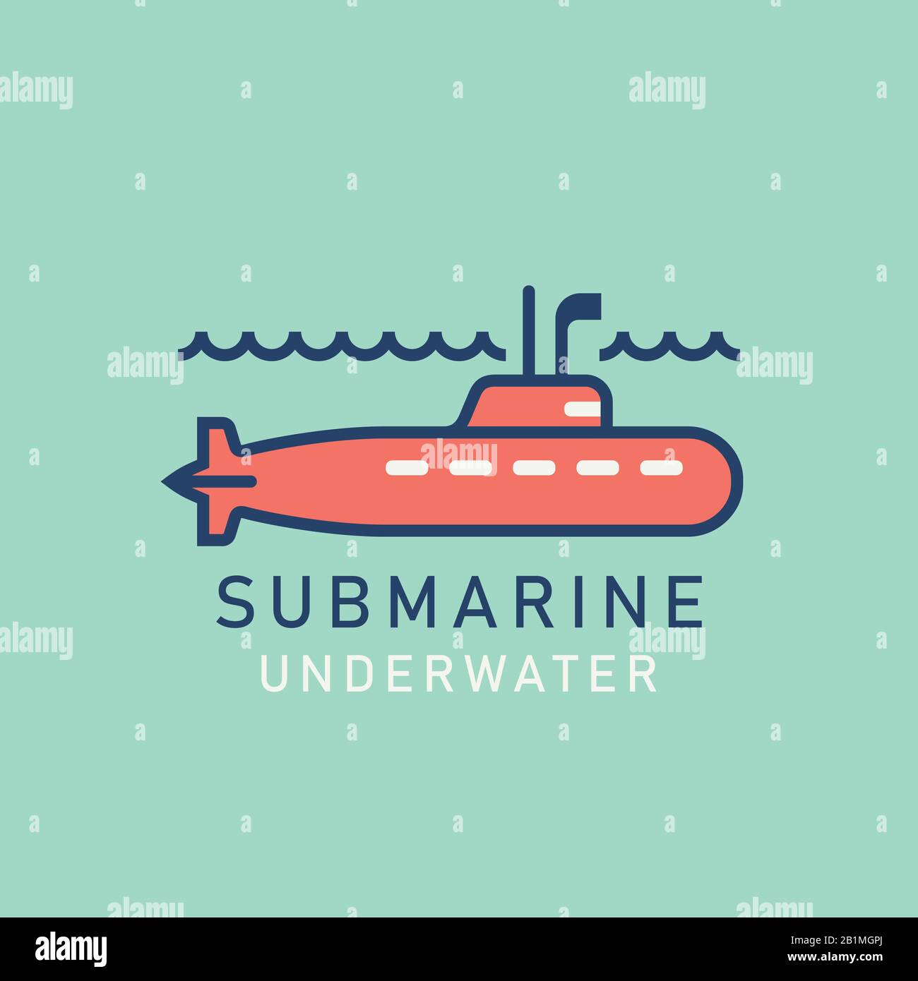 Illustration plate d'un sous-marin avec un périscope Illustration de Vecteur