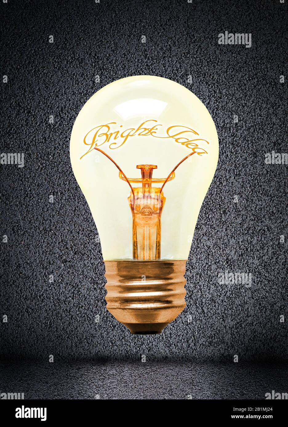Ampoule lumineuse avec texte lumineux brillant et espace de copie. Concept d'innovation, d'imagination, d'inspiration et de créativité. Banque D'Images