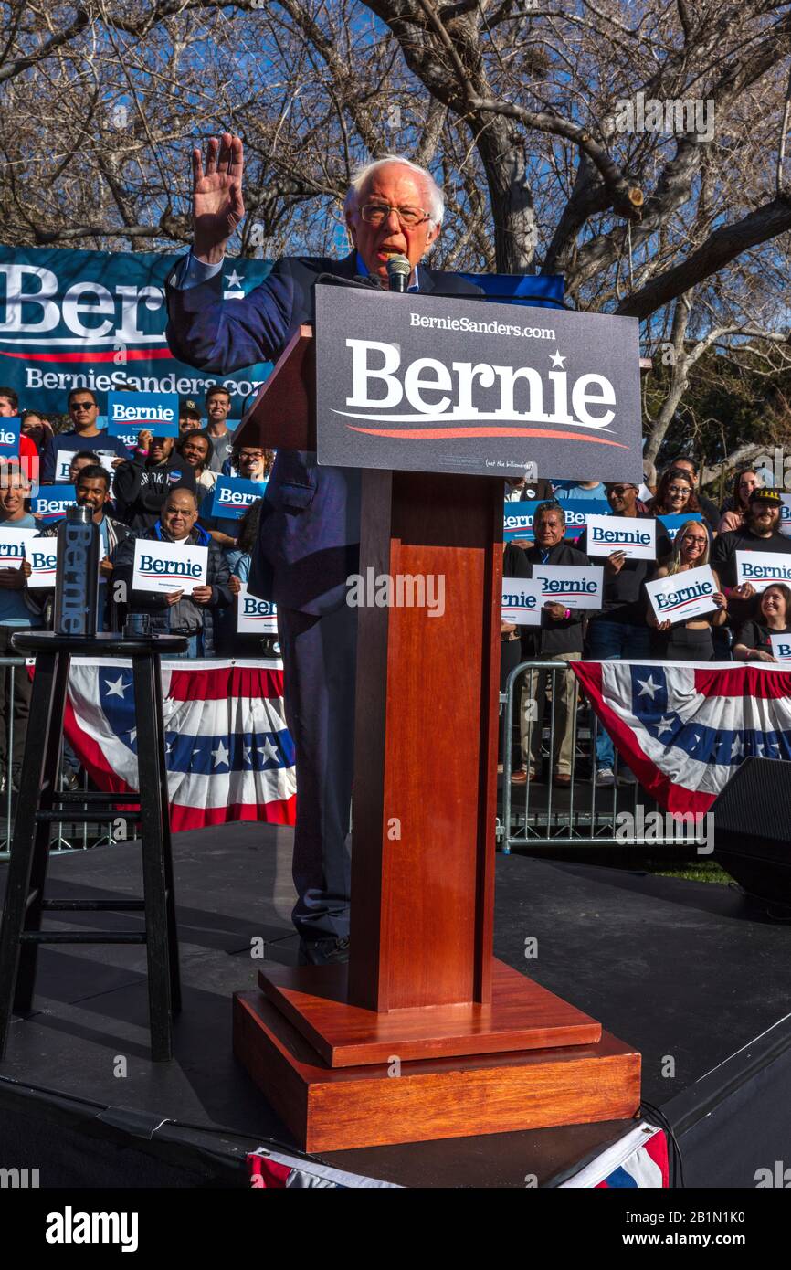 18 févr. 2020, LAS VEGAS, NEVADA, États-Unis - le sénateur démocrate Bernie Sanders parle au Rassemblement présidentiel à l'Université de Las Vegas avant le caucus du Nevada, Las Vegas, NV Banque D'Images