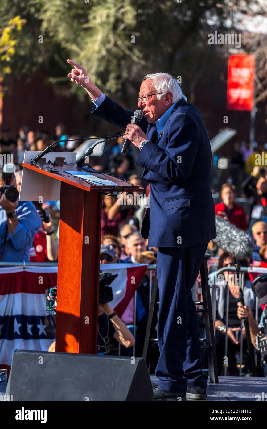 18 févr. 2020, LAS VEGAS, NEVADA, États-Unis - le sénateur démocrate Bernie Sanders parle au Rassemblement présidentiel à l'Université de Las Vegas avant le caucus du Nevada, Las Vegas, NV Banque D'Images