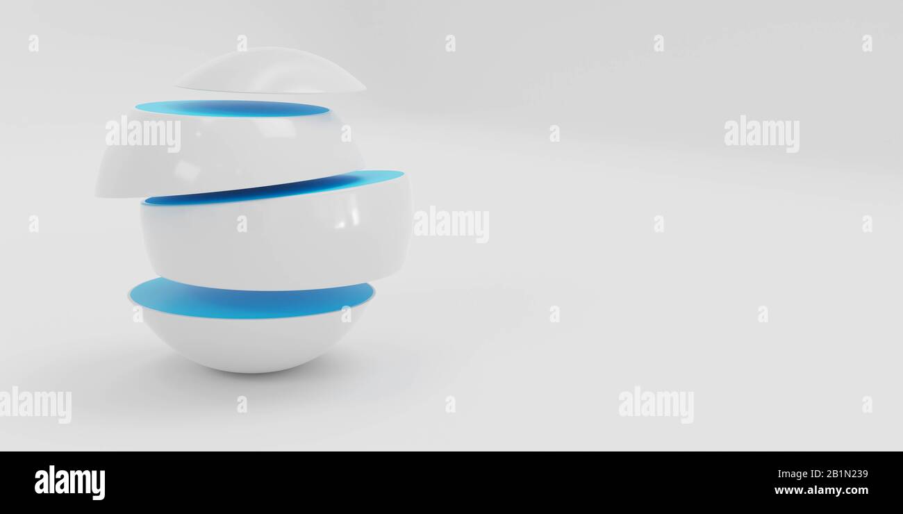 sphère géométrique abstraite brillante blanche et bleue coupée en tranches isolées sur fond d'écran futuriste moderne illustration rendu Banque D'Images