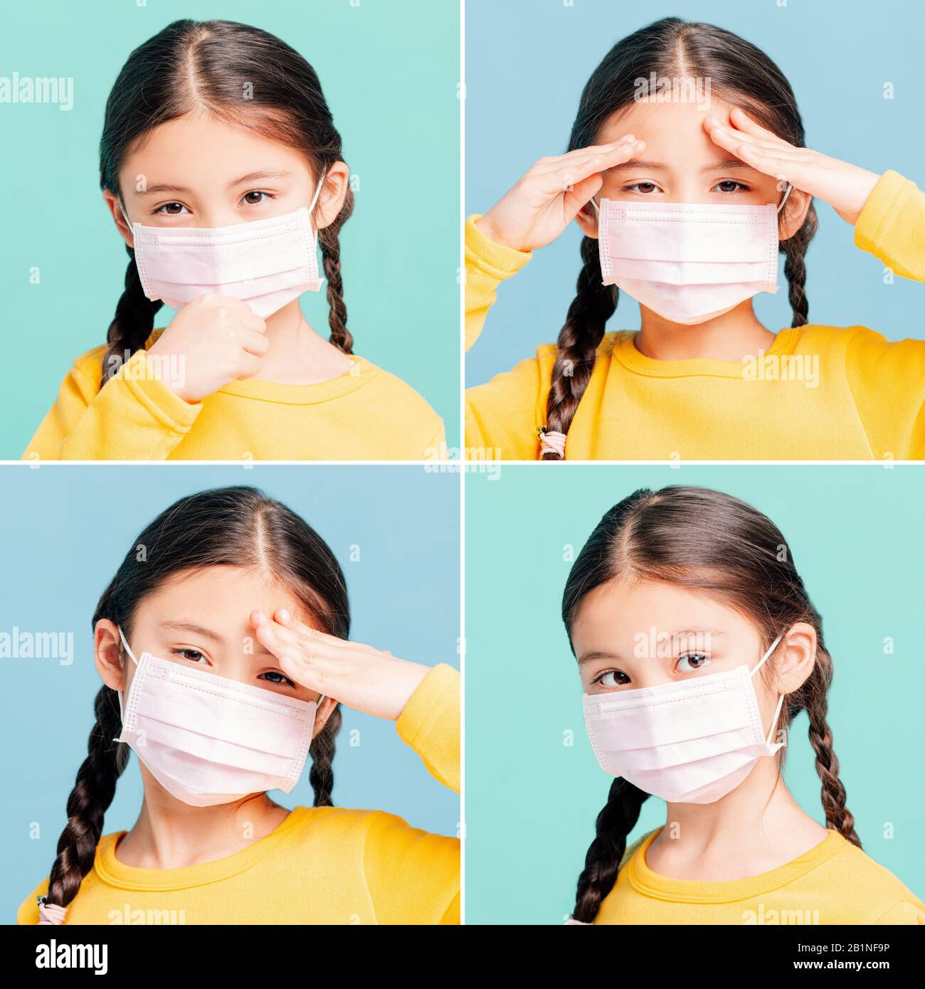 Collecte de l'enfant malade de fille dans le masque médical Banque D'Images