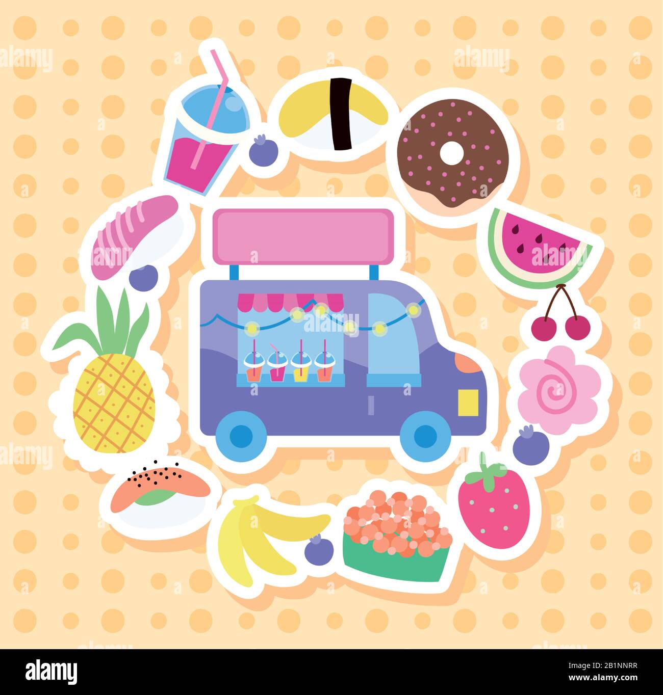 voiture de shopping avec des icônes de jeu de style kawaii Illustration de Vecteur